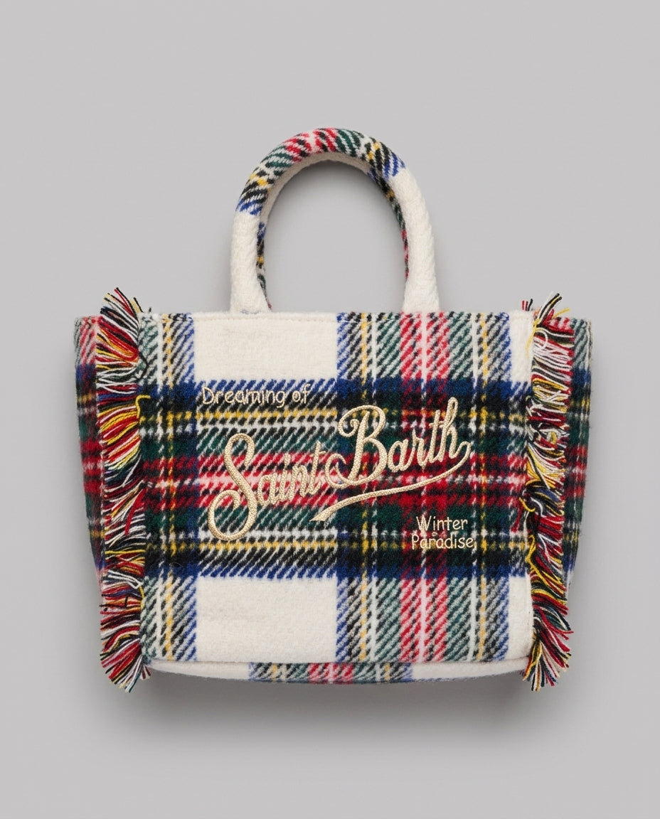 Borsa Vanity Mini Saint Barth Kids in lana tartan – fronte