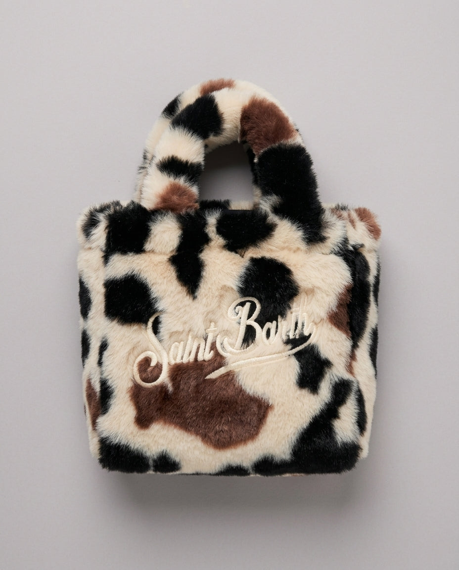 Borsa Vanity Mini Saint Barth Kids in pelliccia effetto mucca – fronte