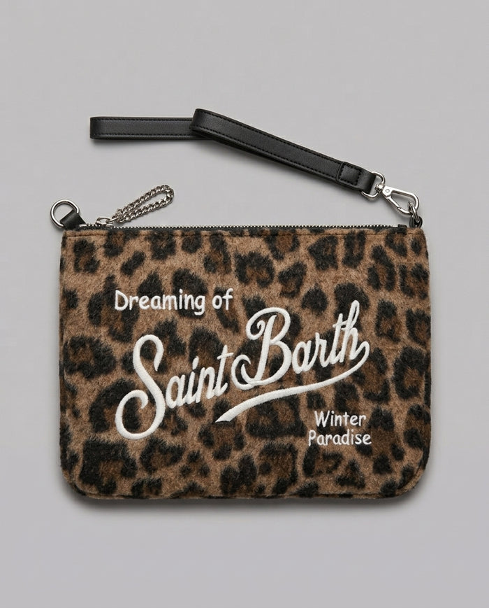Pochette Saint Barth Kids Parisienne Midi in feltro leopardata – fronte