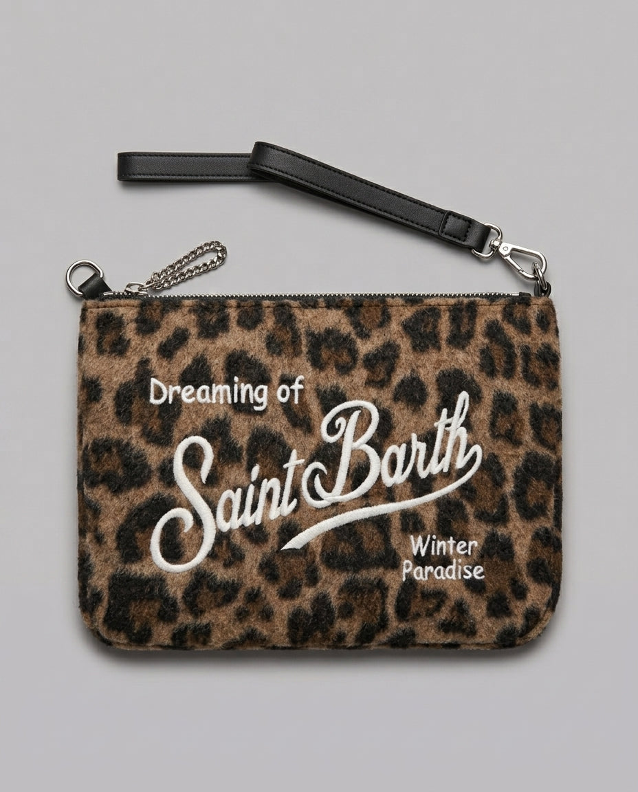 Pochette Saint Barth Kids Parisienne Midi in feltro leopardata – fronte