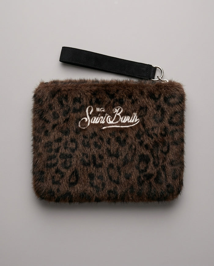 Pochette Saint Barth Kids Pareasy in pelliccia leopardata – fronte