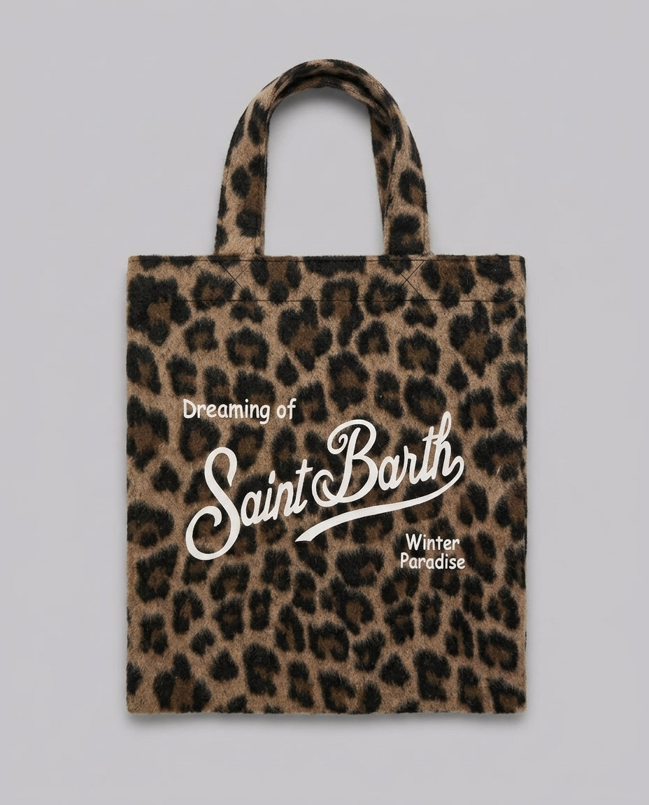Borsa a Mano Saint Barth Kids Essential Mini in feltro leopardata – fronte