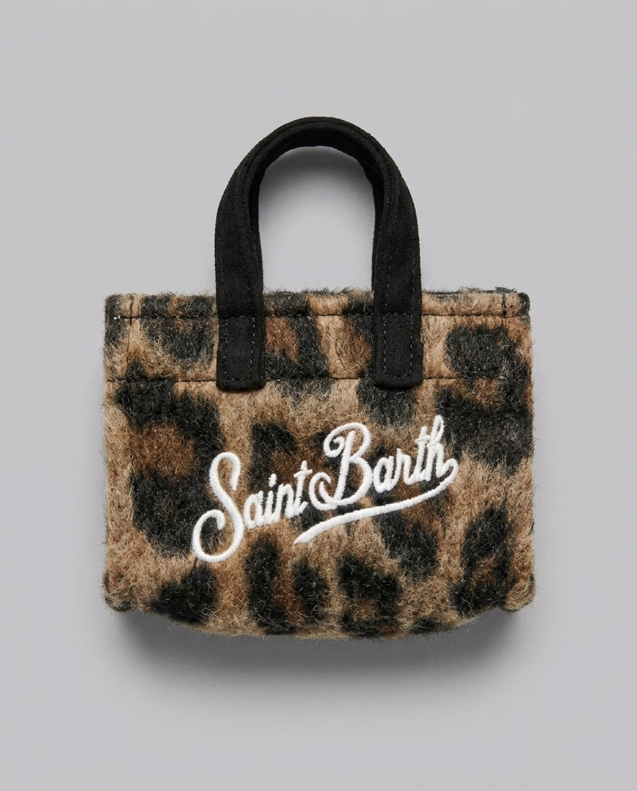 Portachiavi Saint Barth Kids Key Bag in feltro leopardato – fronte