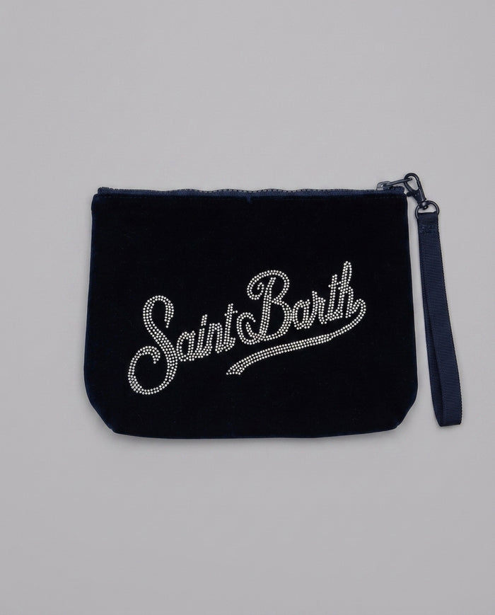 Pochette Saint Barth Kids Aline in velluto con strass – fronte