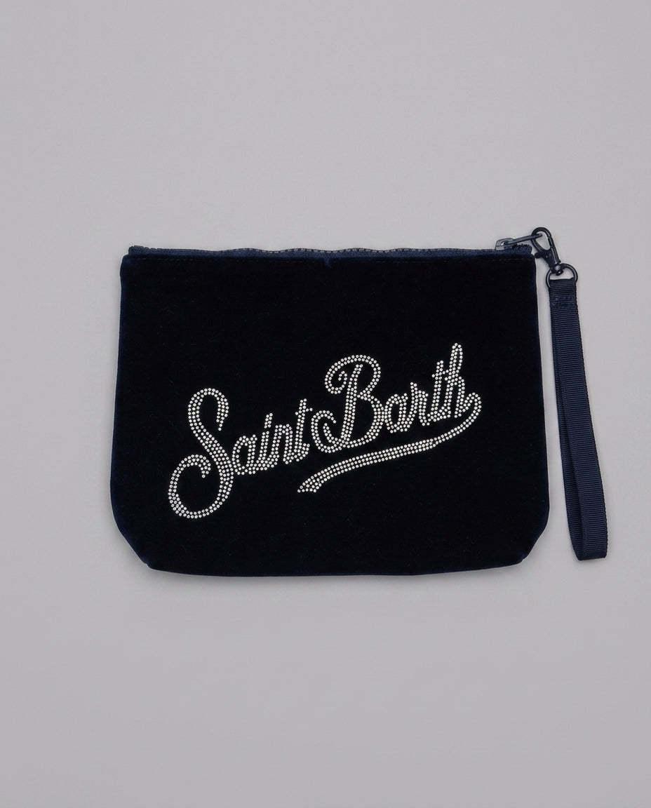 Pochette Saint Barth Kids Aline in velluto con strass – fronte