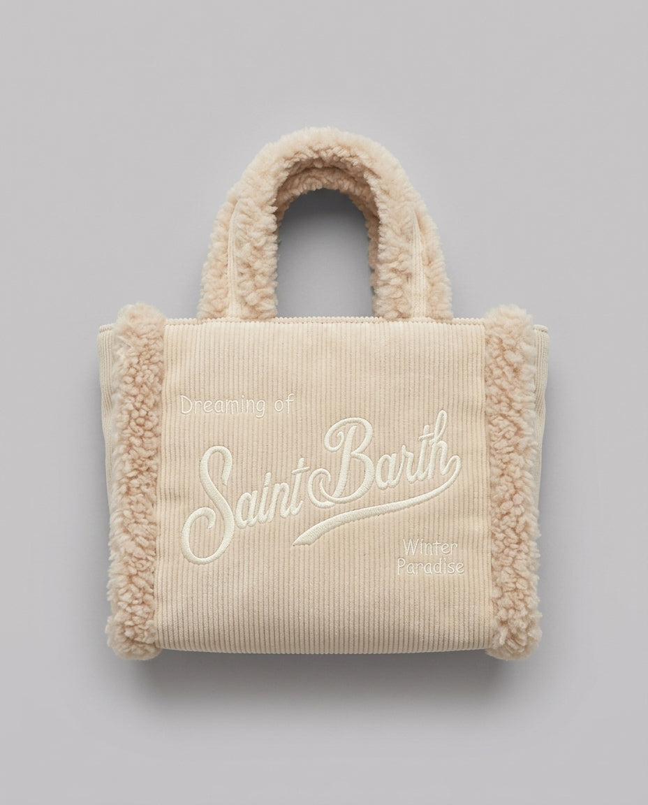Borsa Vanity Mini Saint Barth Kids in shearling e velluto a coste – fronte