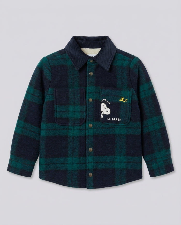 Overshirt in Flanella Saint Barth Kids Snoopy Tartan – fronte