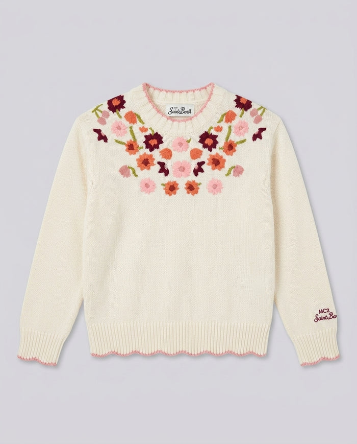 Maglione Saint Barth Kids con Fiori Ricamati – fronte