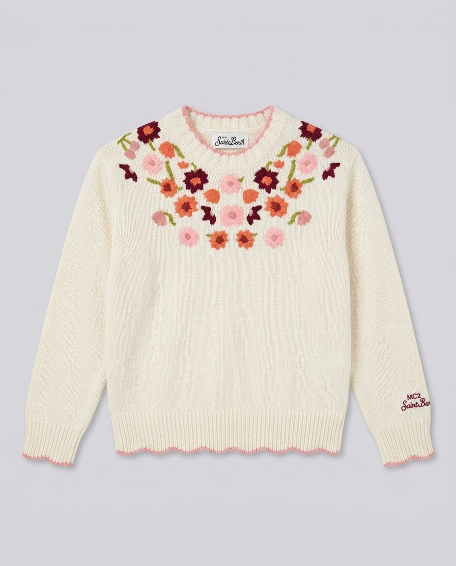 Maglione Saint Barth Kids con Fiori Ricamati – fronte