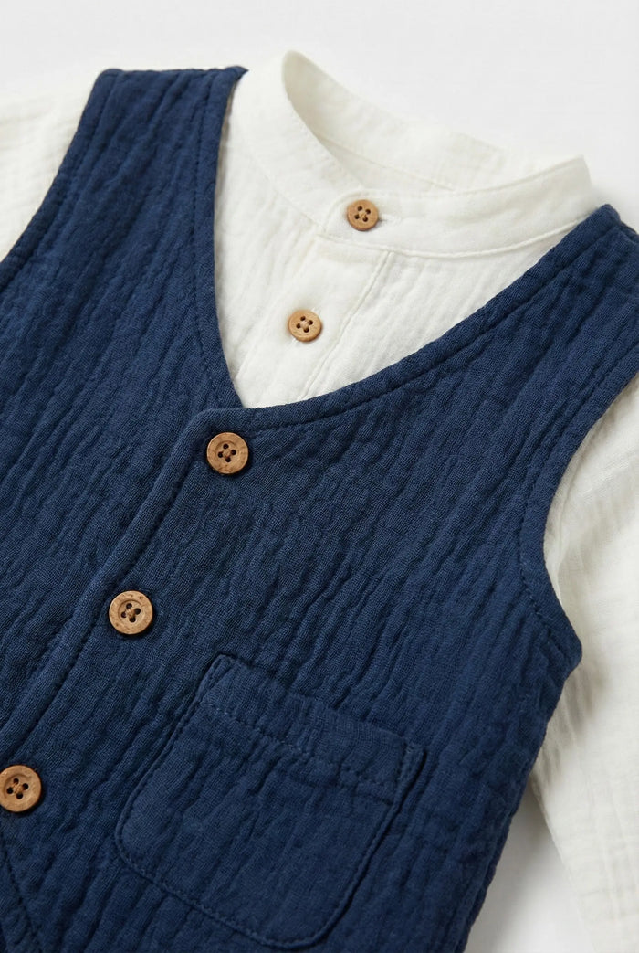 COMPLETO IN GARZA ECO CON CAMICIA E PANTALONI DA NEONATO LALALU' Lalalu