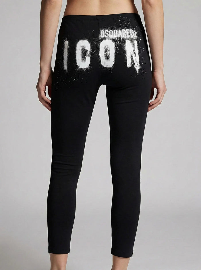 Leggings Dsquared2 Donna | Logo Icon Spray | Colore Nero | Outlet Dsquared2