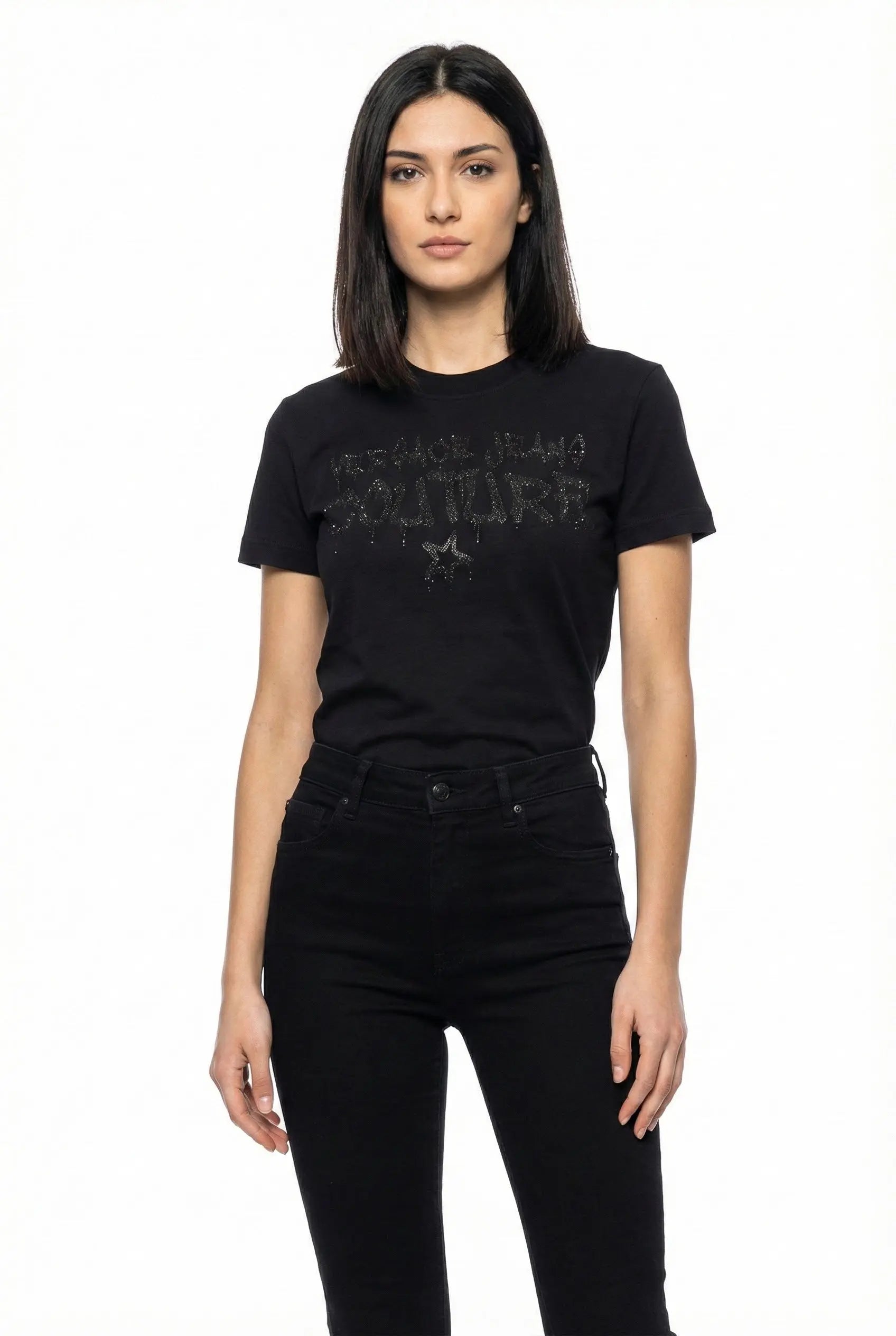 T Shirt Versace Jeans Couture Donna | Logo Graffiti | Nero Versace Jeans