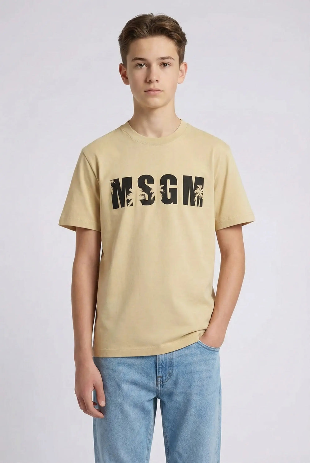 T Shirt Msgm | Modello Unisex | Logo Palm | Beige | Outlet MSGM