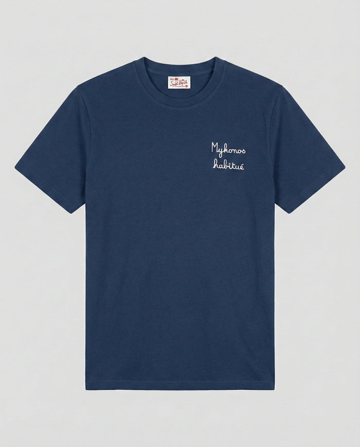 T Shirt Uomo Blu Navy Con Ricamo Mykonos Habitué | Mc2 Saint Barth Mc2 Saint Barth