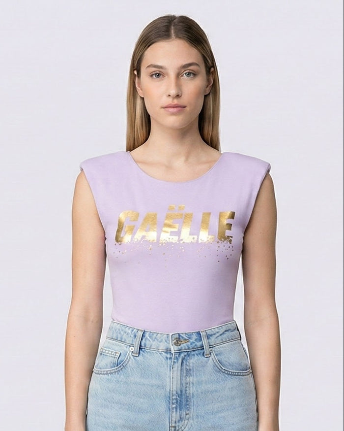 Body Donna in Lycra Lilla con Logo Gaelle Oro Gaelle Paris