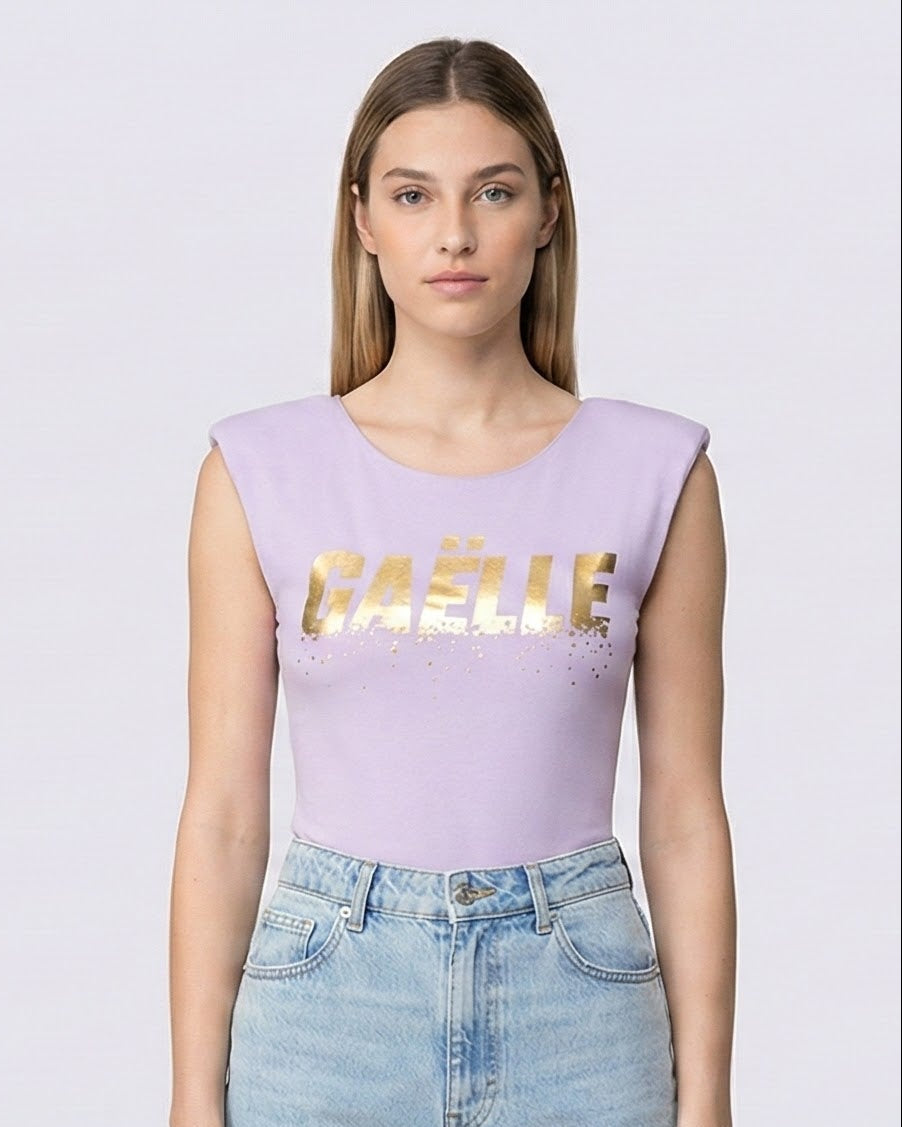 Body Donna in Lycra Lilla con Logo Gaelle Oro Gaelle Paris