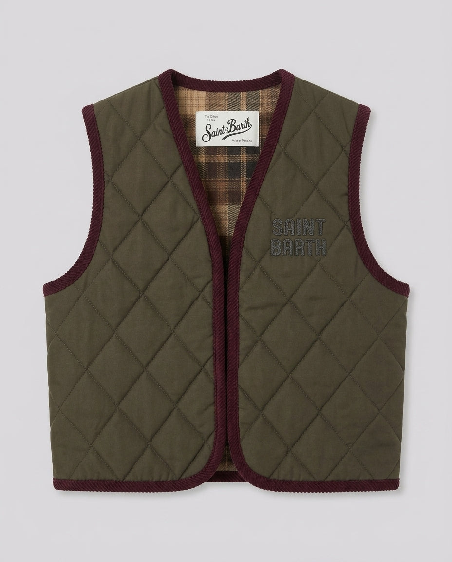 Gilet Trapuntato Saint Barth Kids Verde – fronte