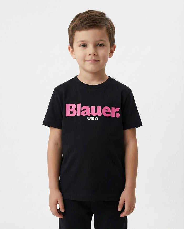 T Shirt Blauer Bambino | Logo Fucsia | Nero Blauer Bambino