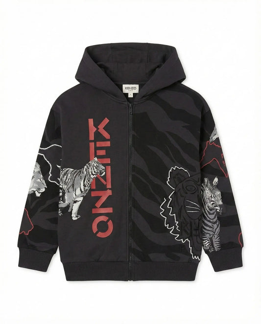 Felpa Kenzo Bambino | Cappuccio con Zip | Nero | Outlet Kenzo