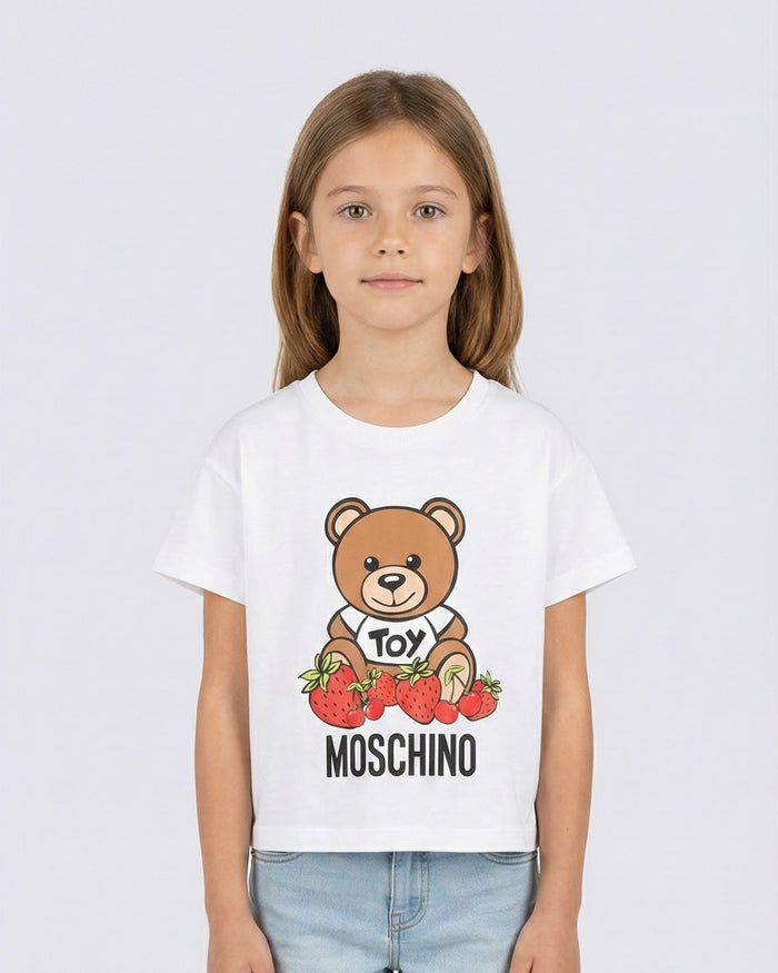 T Shirt Crop Moschino Kids Bianca con Logo Teddy Bear Moschino Kids