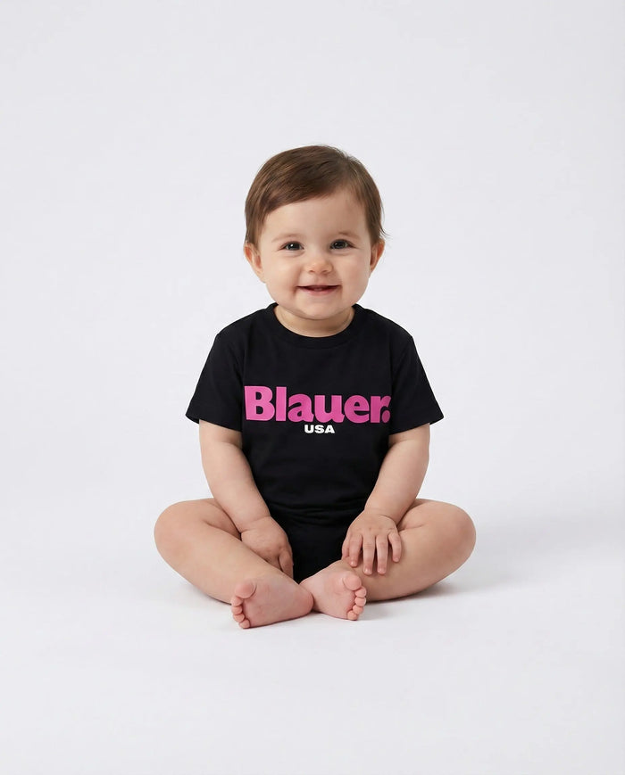 T Shirt Blauer Neonato | Logo Fucsia | Nero e Rosa Blauer Bambino