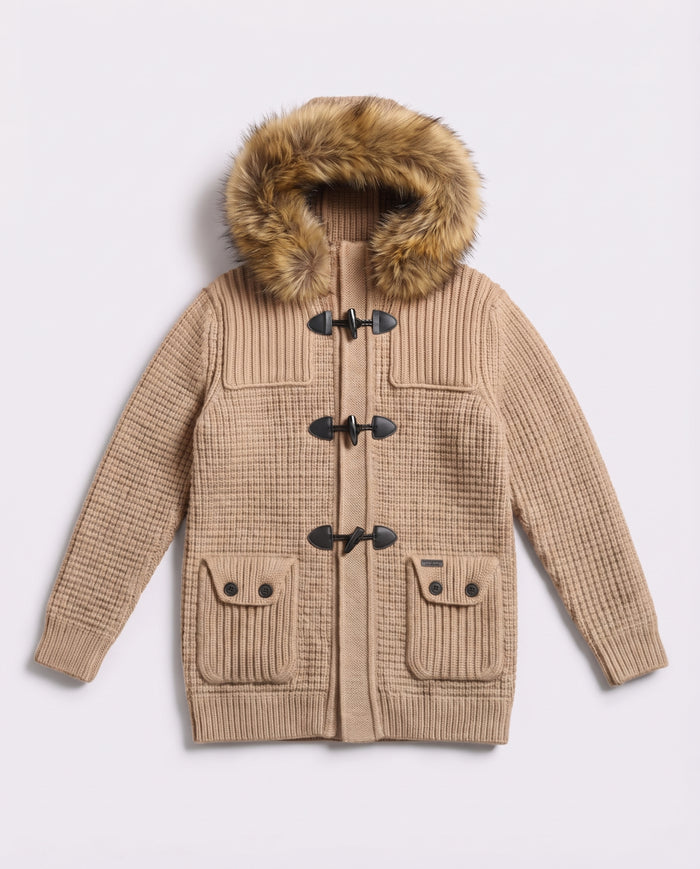 Bark Camel con Pelliccia uomo donna taglie S M L - giubbotto montgomery Bark beige in maglia misto lana 8001 outlet