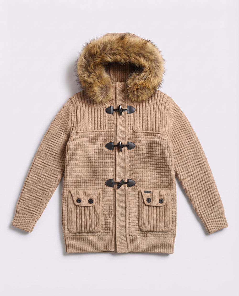 Bark Camel con Pelliccia uomo donna taglie S M L - giubbotto montgomery Bark beige in maglia misto lana 8001 outlet