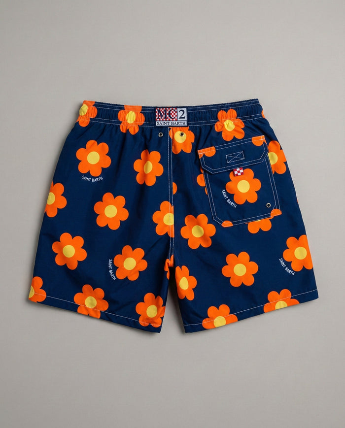 Costume Blu Uomo Mc2 Saint Barth | Stampa Fiori Arancio Mc2 Saint Barth