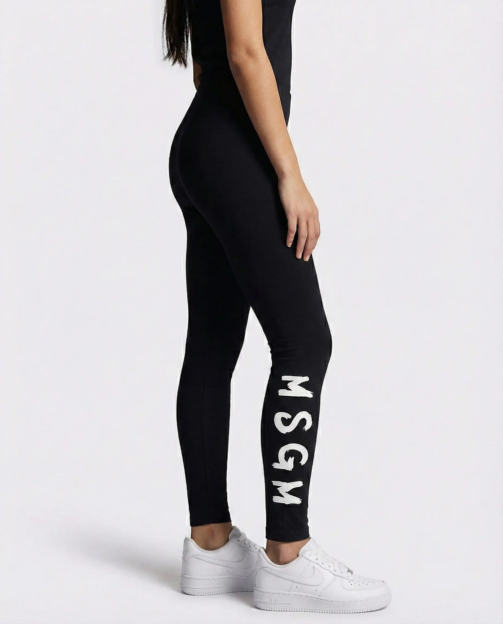 Leggings Msgm Donna | Nylon | Logo Bianco | Nero | Outlet MSGM