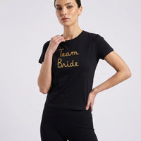 t shirt mc2 saint barth donna nera con scritta ricamo oro team bride prezzo outlet