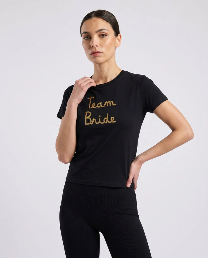 t shirt mc2 saint barth donna nera con scritta ricamo oro team bride prezzo outlet