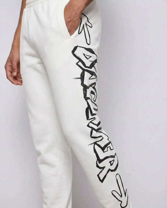 Pantaloni Disclaimer Uomo | Logo Graffiti Laterale | Bianco Disclaimer