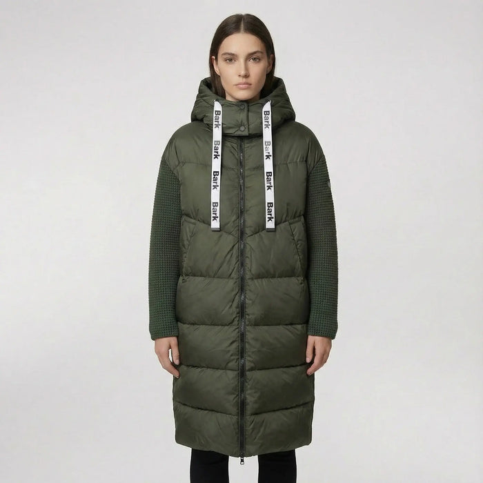 Bark Donna Verde | Piumino Lungo Oversize | Lacci Logo Bark