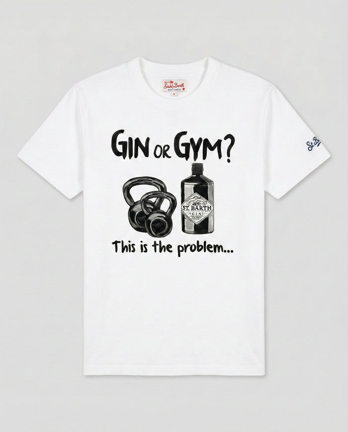 T Shirt Uomo Bianca Con Stampa GYM or GIN? | Mc2 Saint Barth Mc2 Saint Barth