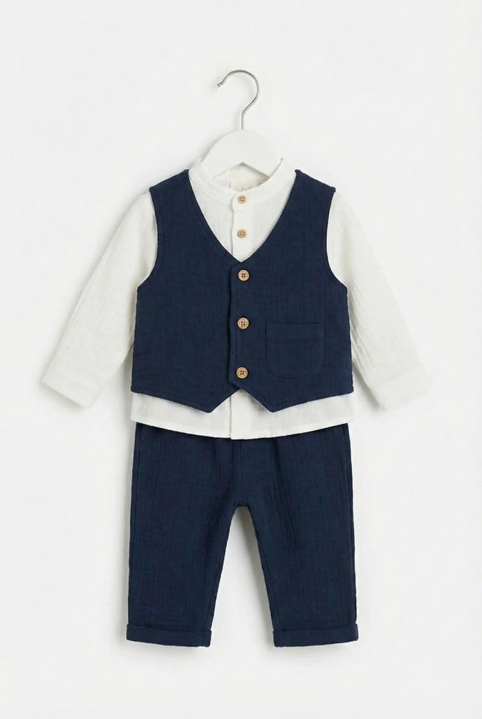 COMPLETO IN GARZA ECO CON CAMICIA E PANTALONI DA NEONATO LALALU' Lalalu