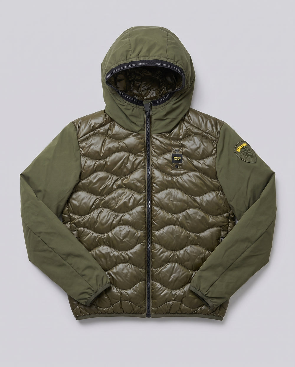 Giubbotto Blauer Kids verde militare a onde da bambino 8 anni – fronte