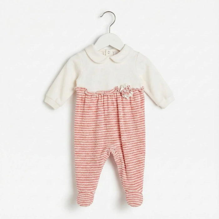 TUTINA IN MAGLIA LINOCOTONE CON ROUCHE E FANTASIA A RIGHE DA NEONATA LALALU' Lalalu