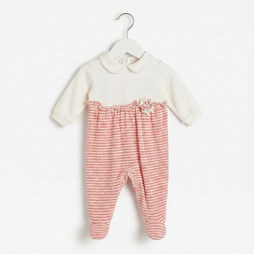 TUTINA IN MAGLIA LINOCOTONE CON ROUCHE E FANTASIA A RIGHE DA NEONATA LALALU' Lalalu