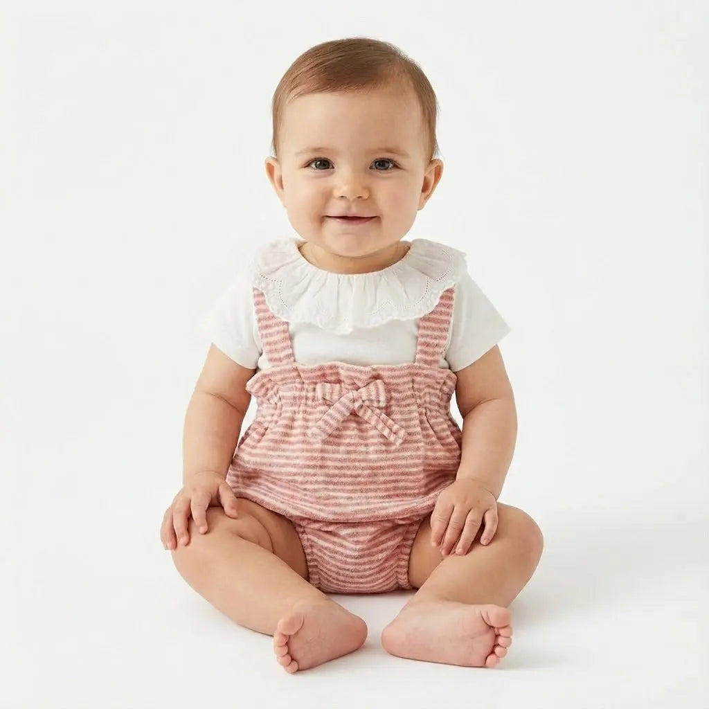 COMPLETO PAGLIACCETTO E BODY CON COLLETTO DA NEONATA LALALU'