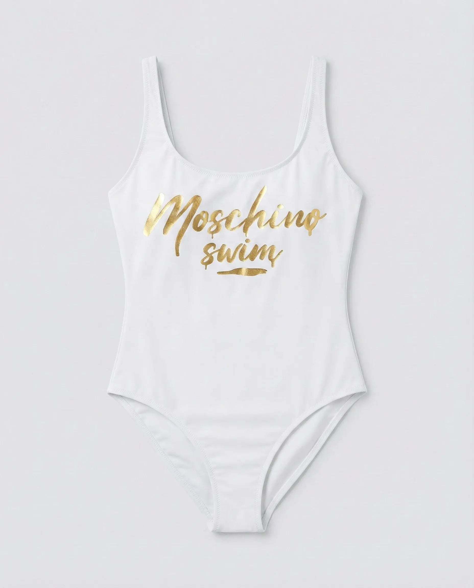 Costume Moschino Donna | Modello Intero con Logo Oro | Bianco Moschino