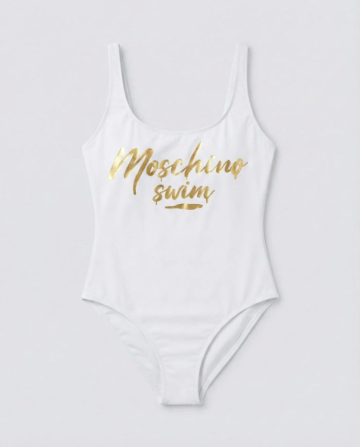 Costume Moschino Donna | Modello Intero con Logo Oro | Bianco Moschino
