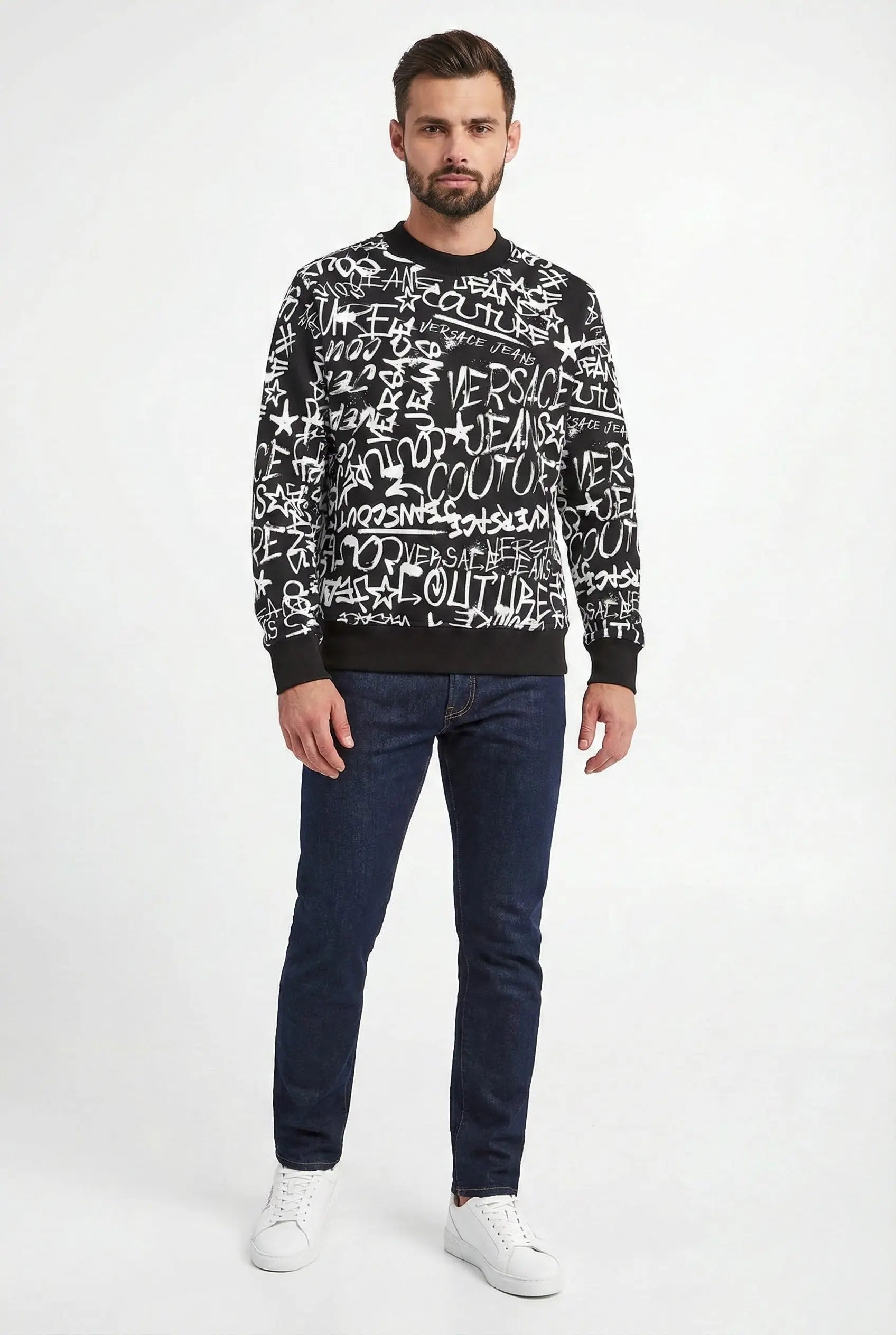 Felpa Versace Jeans Couture Uomo | Logo Graffiti Oversize | Nero Versace Jeans