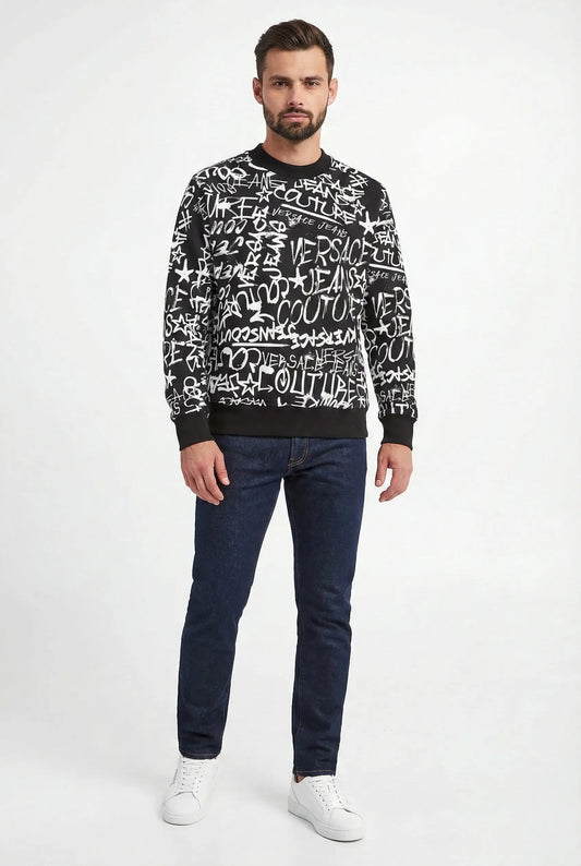 Felpa Versace Jeans Couture Uomo | Logo Graffiti Oversize | Nero Versace Jeans