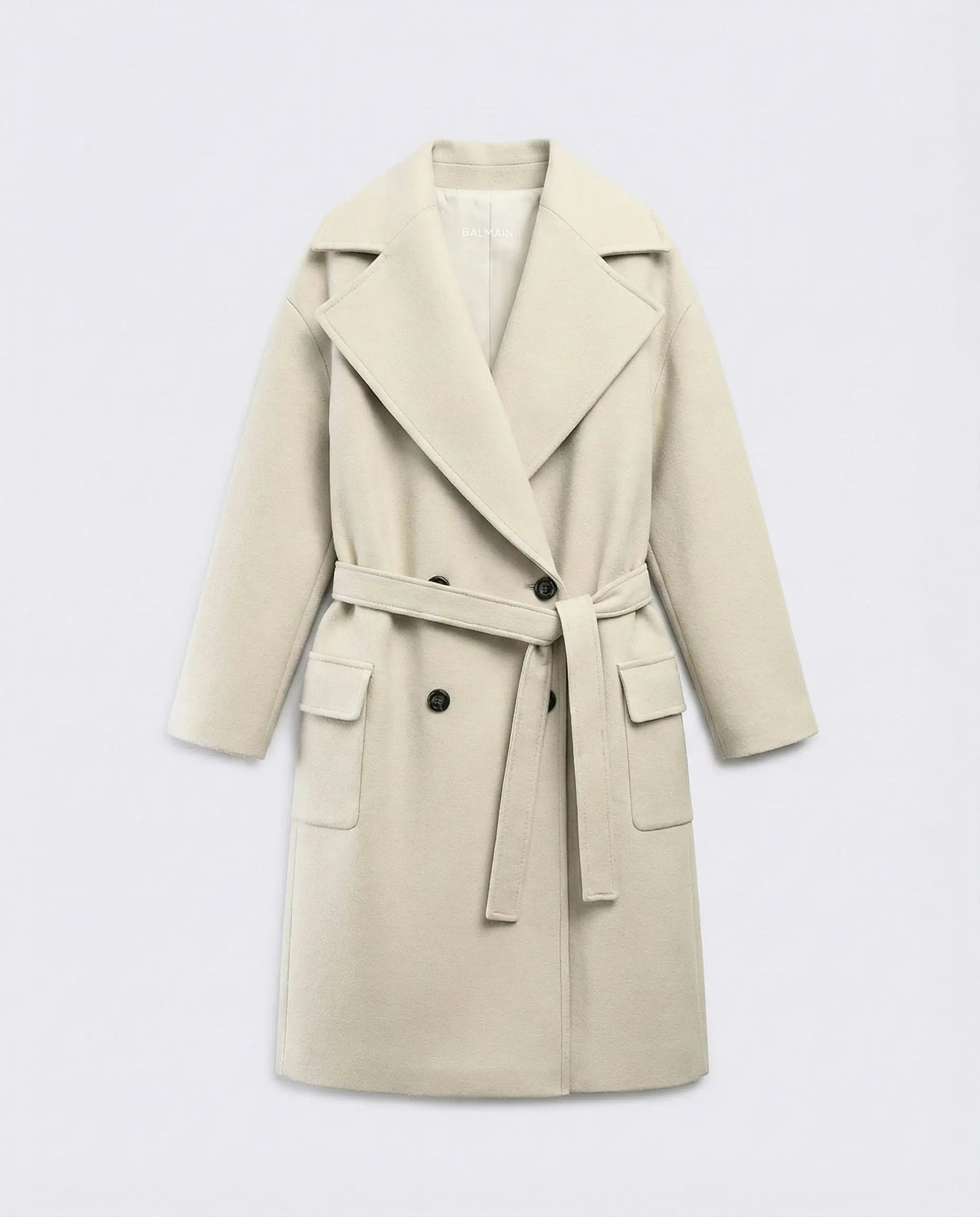 Cappotto Balmain Donna | Doppiopetto Con Cintura | Bianco Balmain