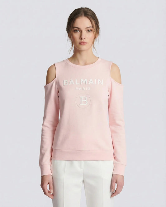 Felpa Balmain Donna | Logo | Senza Spalle | Rosa Balmain