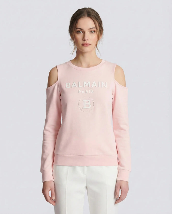 Felpa Balmain Donna | Logo | Senza Spalle | Rosa Balmain