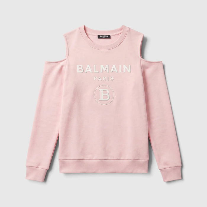 Felpa Balmain Donna | Logo | Senza Spalle | Rosa Balmain