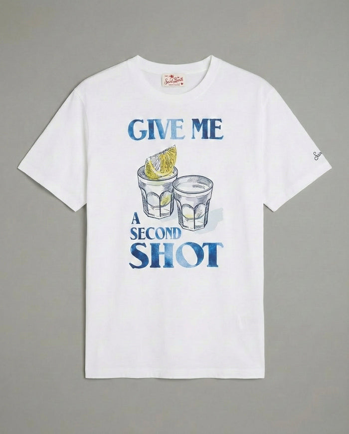 T Shirt Uomo Bianca Con Stampa Give Me a Second Shot | MC2 Saint Barth Mc2 Saint Barth