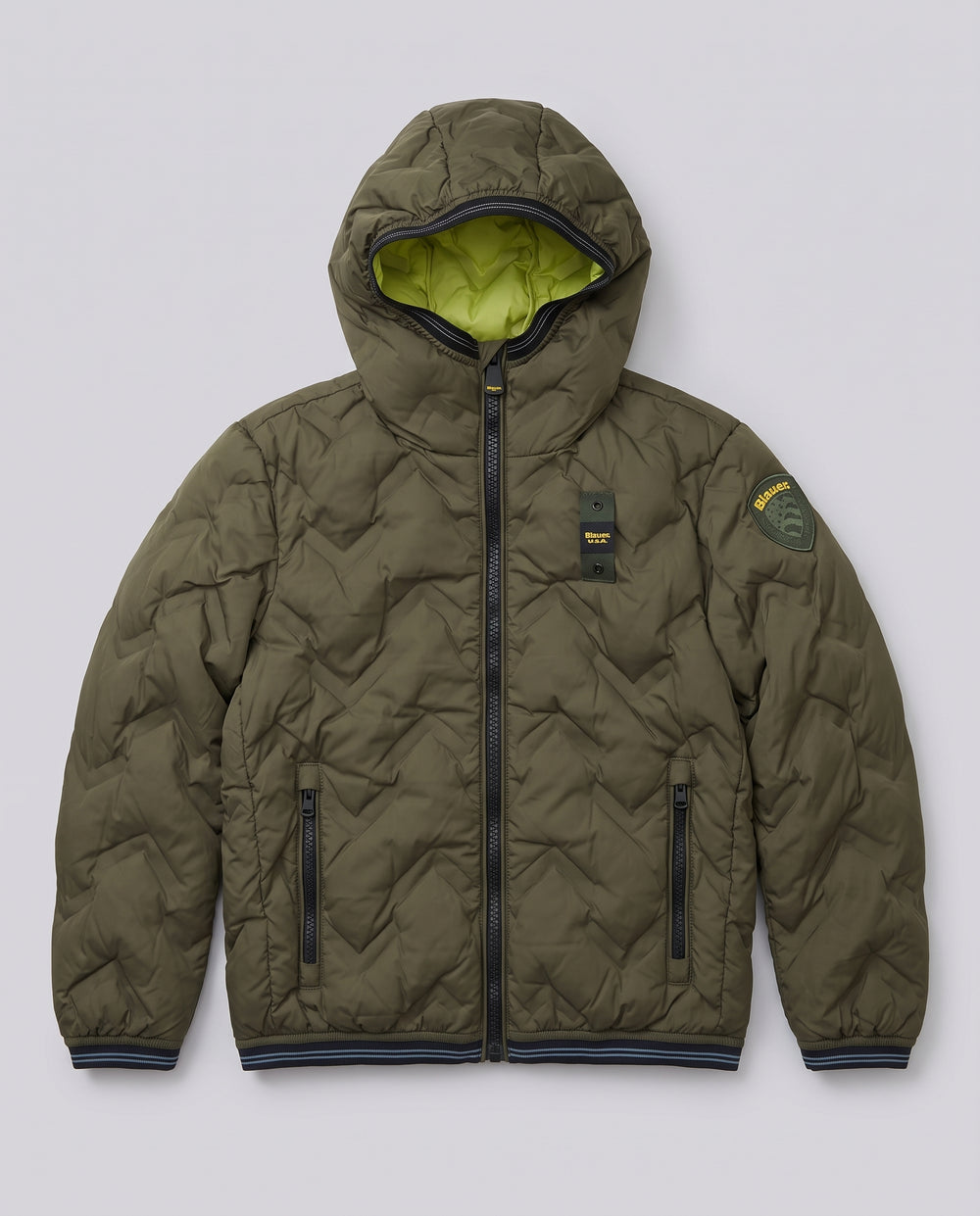 Giubbotto Blauer Kids verde militare a onde da bambino 8 anni – fronte