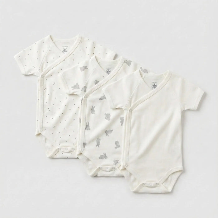 CONFEZIONE DA 3 BODY INCROCIATI A MANICHE CORTE CONIGLI IN COTONE PETIT BATEAU Petit Bateau